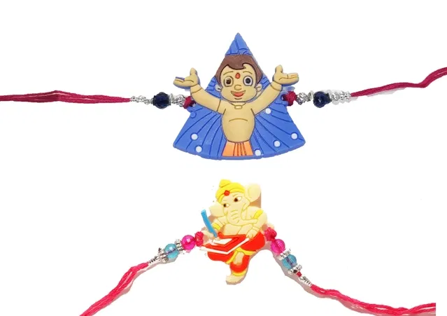Synthetic Chota Bheem and Ganesh Ji Rakhi (Multicolor, Pack of 2)