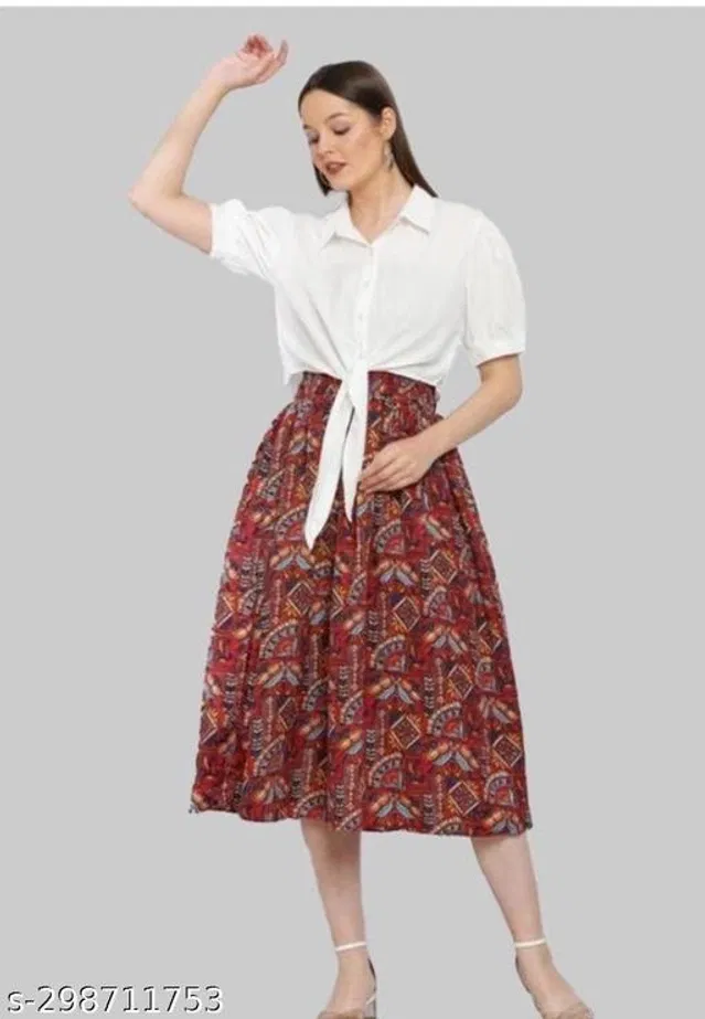 Cotton Blend Dress for Women (Red & White, XL)