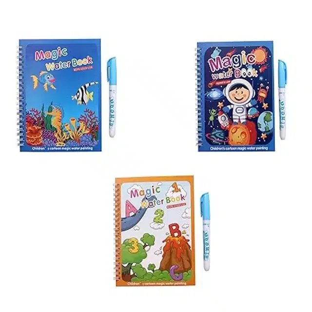 Reusable Quick Dry Water Painting Book with Doodle Pen for Kids (Multicolor, Pack of 3)