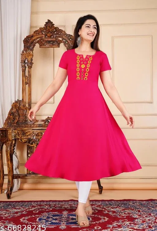 Rayon Kurti for Women, Red (XL)