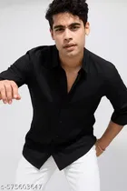 Polycotton Solid Shirts for Men, Black 