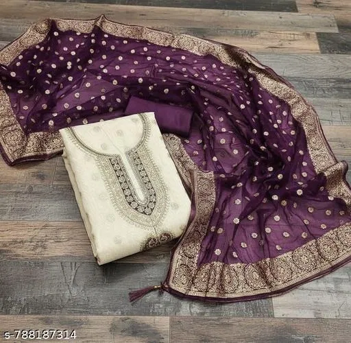 Silk Blend Punjabi/All Over Suits Semi-Stitched Suits (7.05 meter for Women (4XL)