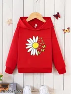 Cotton Blend Sweatshirt for Girls (Red, 2-3 Years)