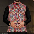 Cotton Printed Ethnic Jacket for Men (M, Multicolor)