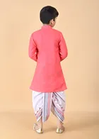 Cotton Blend Embellished Kurta with Dhoti for Boys, Pink & White 