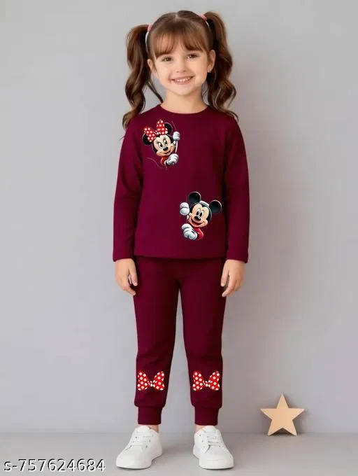 Cotton Blend Clothing Set for Girls, Maroon (18-24 Months)