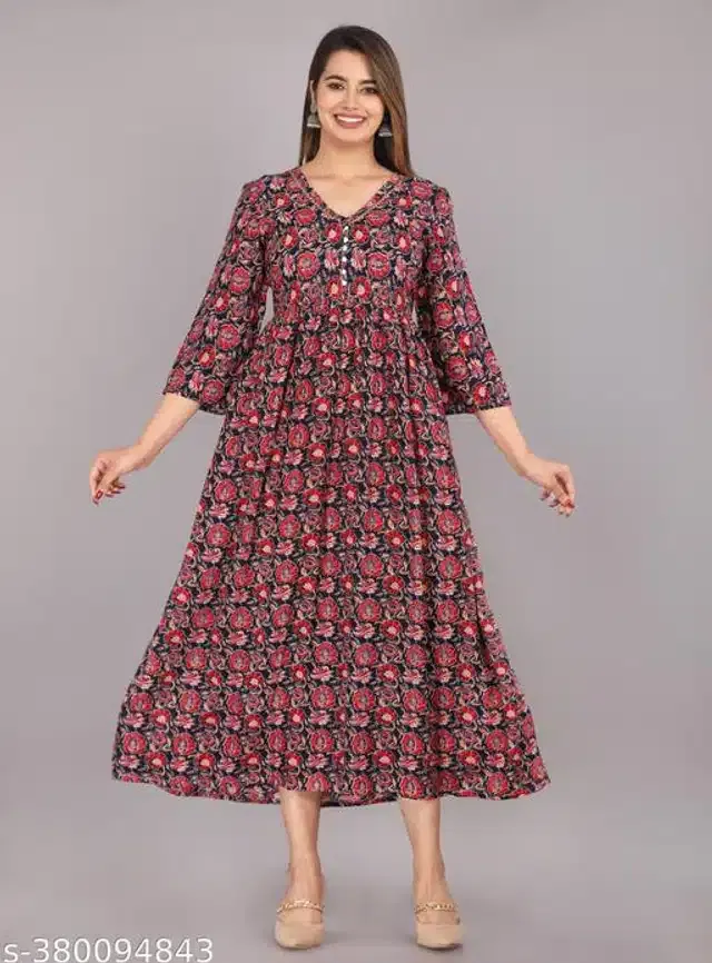 Anarkali Rayon Printed Kurti for Women (Multicolor, XL)