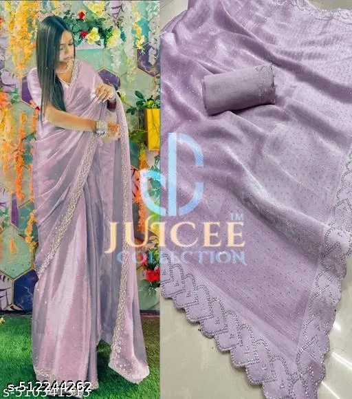 Jimmy choo Embellished Saree for Women, Lavender (6.3 m)