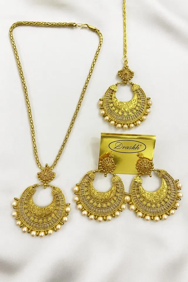 Women's Oxidized Meenakari Jewellery Set with Earrings (Yellow) (Pack of 1)