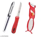 Stainless Steel Multipurpose Peelers (2 Pcs) with Kitchen Knife (Red & Silver, Set of 3)