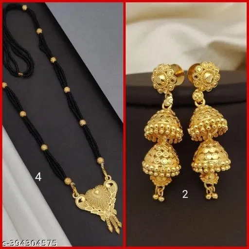 Alloy Mangalsutra with 1 Pair Earrings for Women (Multicolor, Set of 2)