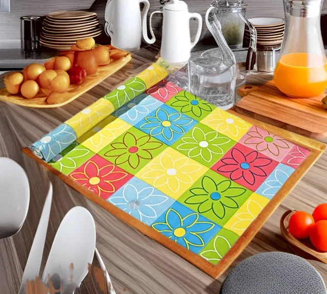 PVC Printed Shelf Mat Roll (Multicolor, 5 m)