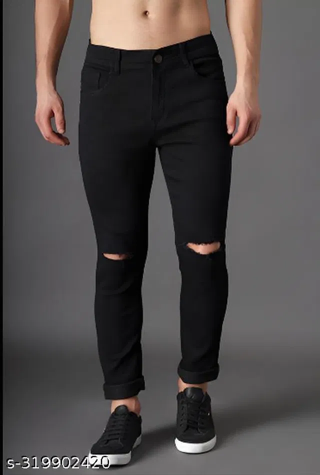 Denim Slim Fit Jeans for Men (Black, 34)