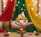 Metal Decoretive Pooja Thali, Multicolour Pack of 1