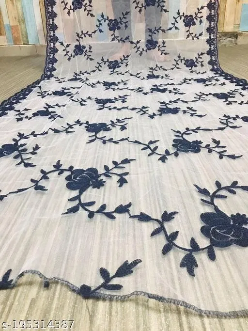 Embroidered Punjabi Net with Aari Work (Blue, Free Size)