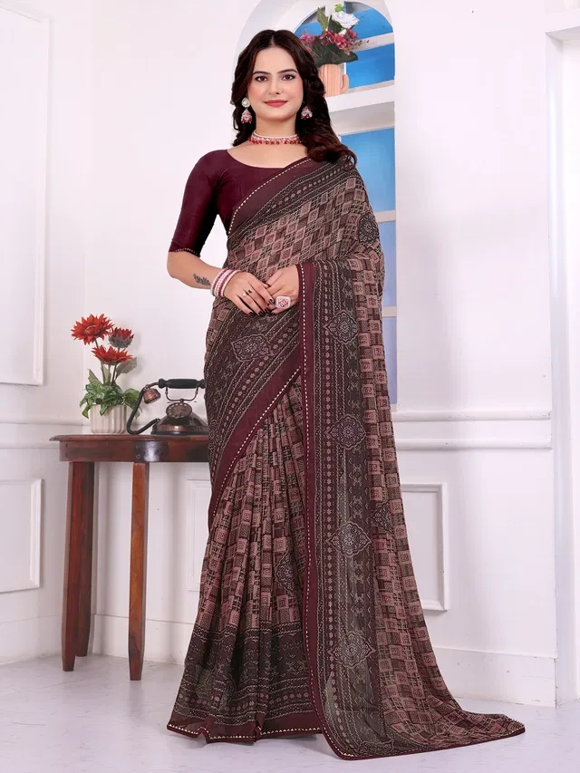 Georgette Printed Saree for Women (Purple, 6.3 m)