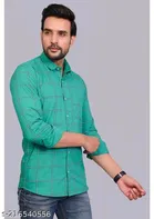 Cotton Blend Checkred Shirt for Men, Green 