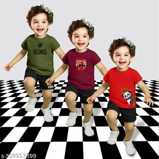 Cotton Blend Printed Clothing Set for Boys, Multicolour, Pack Of 3 (5-6 Years)