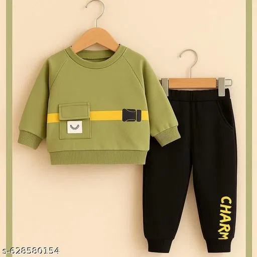 Hosiery Cotton Printed Clothing Set for Kids, Green & Black (0-3 Months)