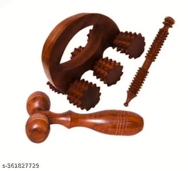 Wooden Body Massager Set (Brown, Set of 3)
