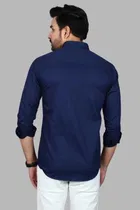 Cotton Blend Solid Shirt for Men, Navy Blue 