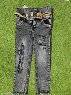 Denim Embroidered Jeans for Girls (Grey, 3-4 Years)