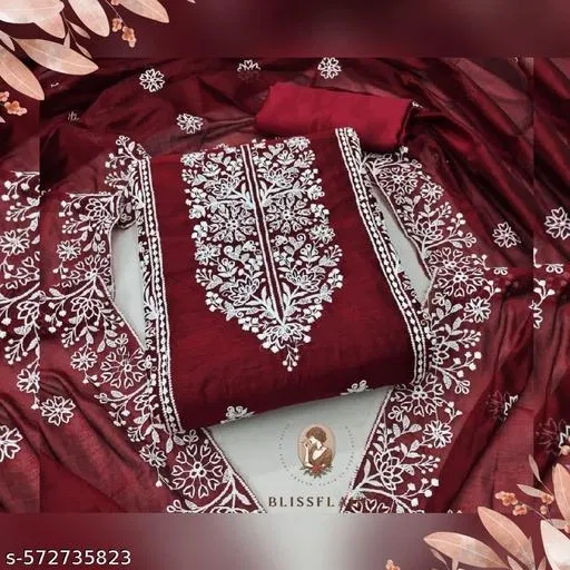Embroidered Floral Patiala Suits for Women (Red, Un Stitched)