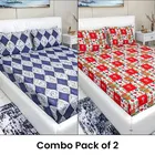 Arch Fab Double Bedsheet Blue & Red Squares 88X90 Inch Pack of 2