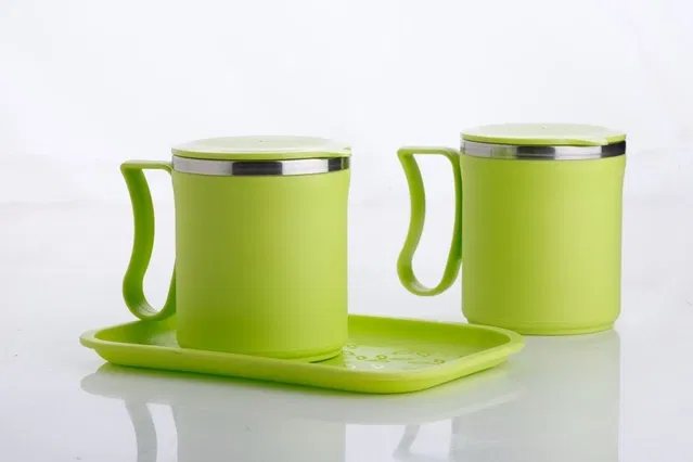 Stainless Steel Coffe Mug, Green , Pack of 2 (300 ML)