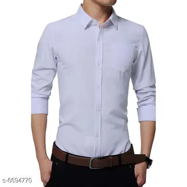 Cotton Blend Solid Full Sleeves Shirt for Men (White, XL)