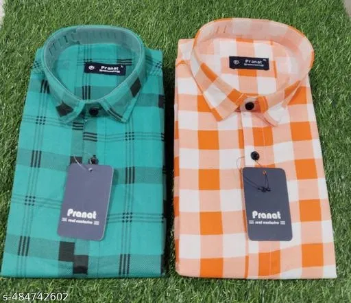 Cotton Blend Checked Shirts for Men, Multicolor, Pack of 2 (M)