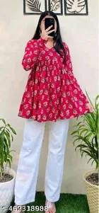 Rayon Printed Short Kurti for Women, Pink 