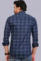Cotton Blend Checked Shirt for Men, Blue 
