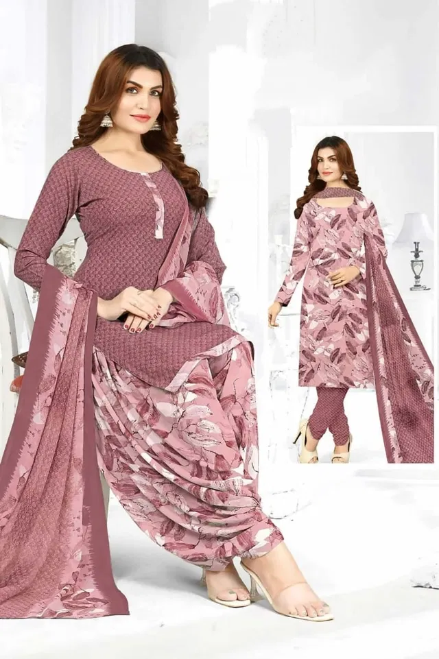 Crepe Floral Punjabi Suits for Women (Purple, Purple)