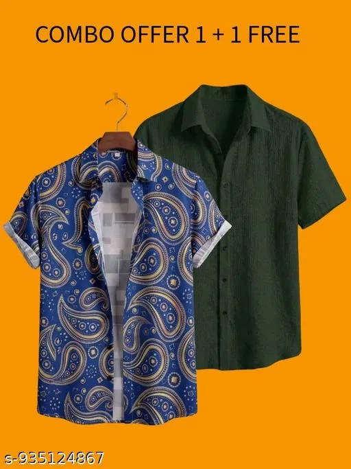 Casual Shirts for Men, Pack of 2 (Blue, XXL)