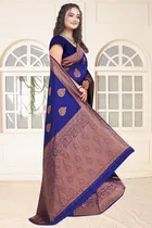 Jacquard Woven Design Saree for Women, Navy Blue 