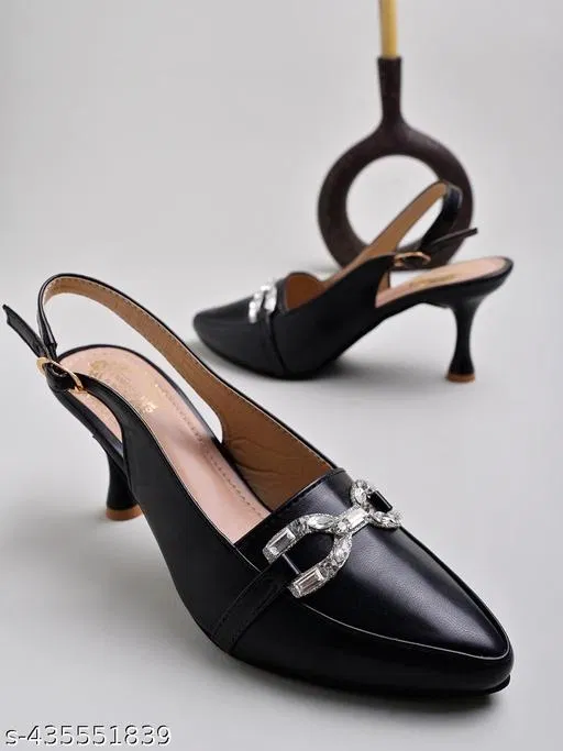 Shoetopia Block Heel Open Toe Sandals (Black, 13-14 Years)