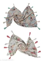 Printed Chiffon Scarves with Tassels for Women, Multicolor, Pack of 2