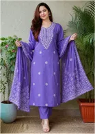 Rayon embroidered A-line Kurta Set for Women 
