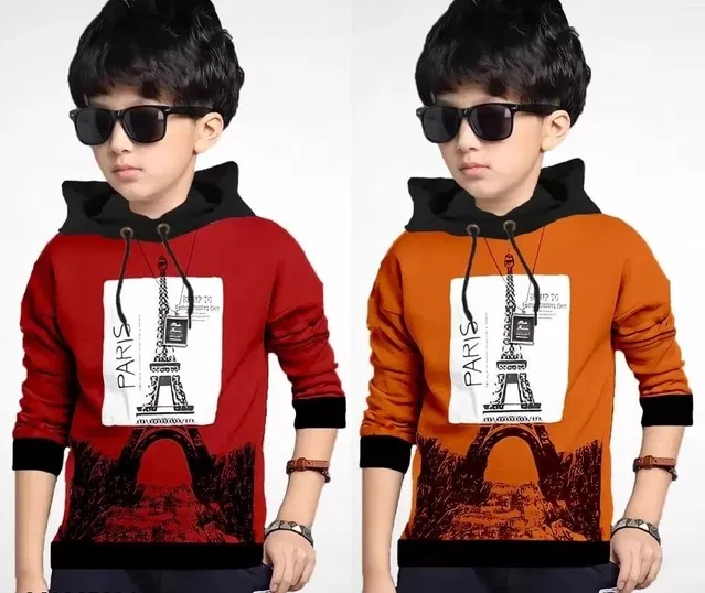 Cotton Blend Round Neck Hoodies for Boys (Multicolor, 4-5 Years) (Pack of 2)