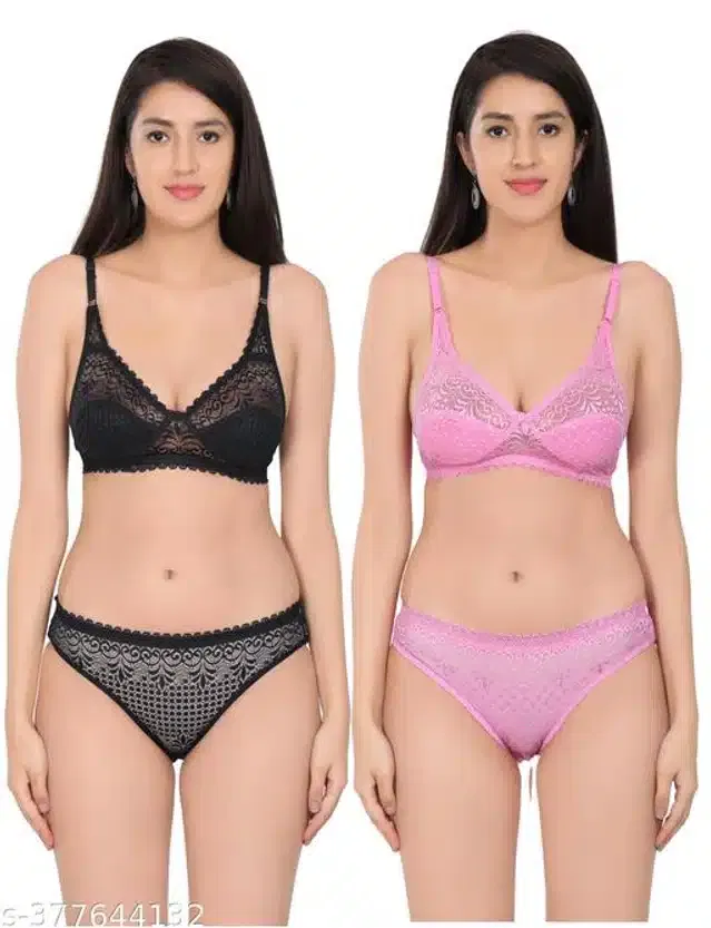 Polycotton Bra with Panty for Women (Assorted, 40A) (Pack of 2)