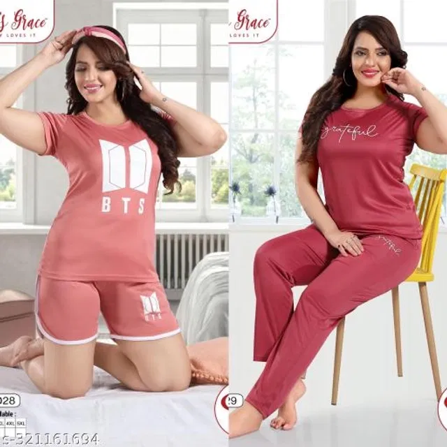 Satin Nightsuit for Women (Pink, XL) (Pack of 2)