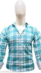 Cotton Blend Checked Shirt for Men, Green & Blue 