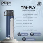 PEXPO Fererro Stainless Steel Insulated Flask - 500ml | Double Wall Water Bottle With Jute Bag - Denim Blue