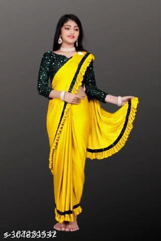 Ready to Wear Saree for Girls (Yellow, 5-6 Years)