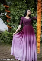 Sequinned Flared Ankle Length Georgette Kurti for Women 