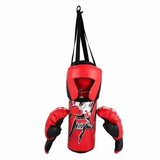 Kids Boxing Set with Hanging Filled Punching Bag, Head Guard & Boxing Gloves [Set of 3]