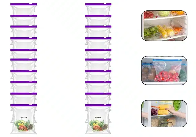 Ziplock Food Storage Pouch for Fridge (Pack of 20, 9x10 Inches) (Purple)