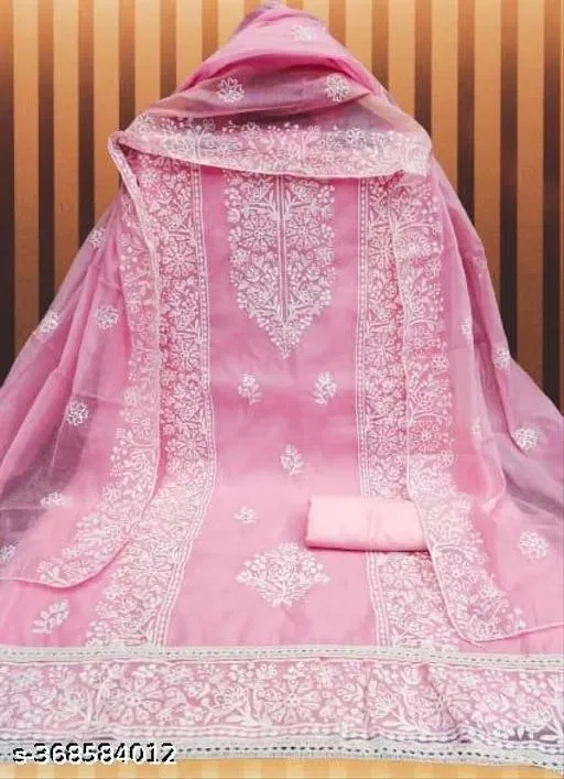 Embroidered Floral Patiala Suits for Women (Pink, Un Stitched)