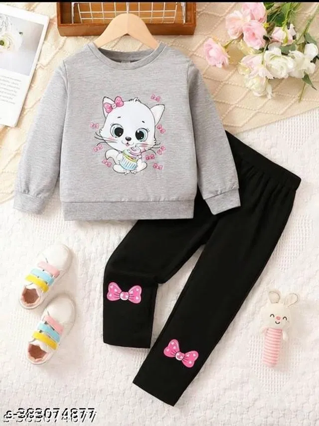 Cotton Blend Clothing Set for Girls (Multicolor, 9-10 Years)